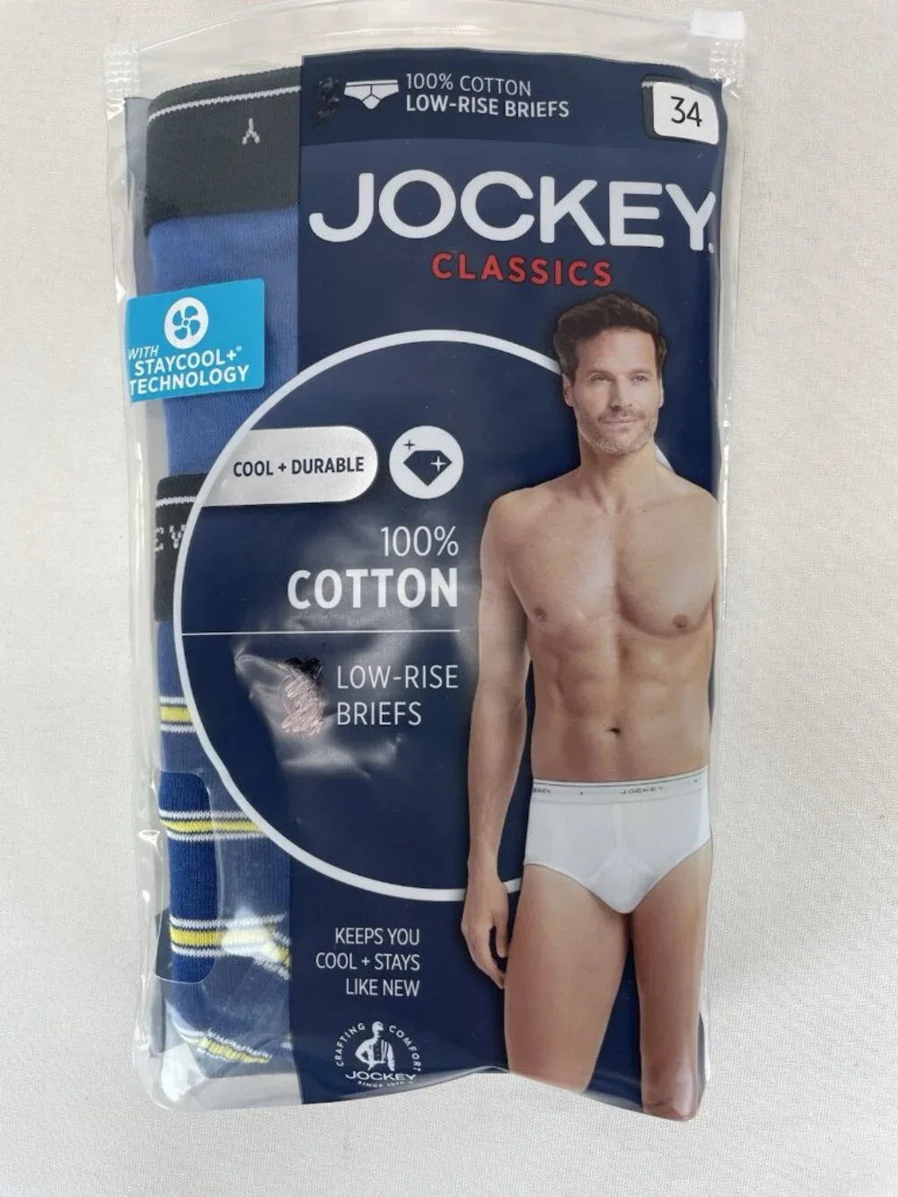 Jockey Mens Classic Low Rise Brief Size 34 100% Cotton 2 Pair